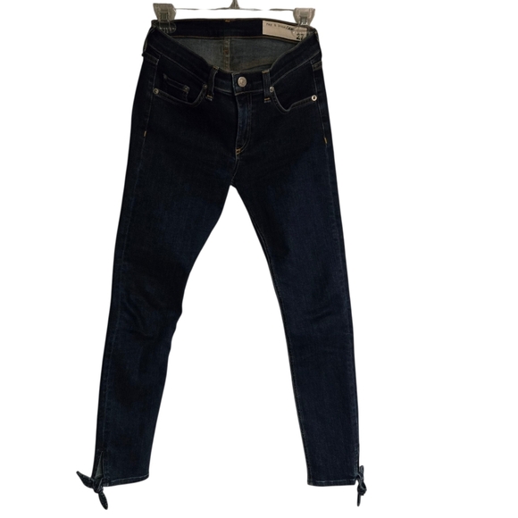 Rag & Bone Women's Blue Jeans Skinny Ankle Bow Accent At Bottom Size 27 - Picture 1 of 6